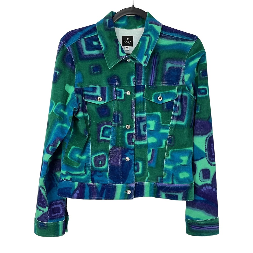 KYE Womens M Abstract Print Corduroy Snapped front Jacket Korean Streetwear